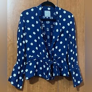 209 WST New York 100% Linen Blazer Top Jacket Blue Polka Dot Feminine Size M